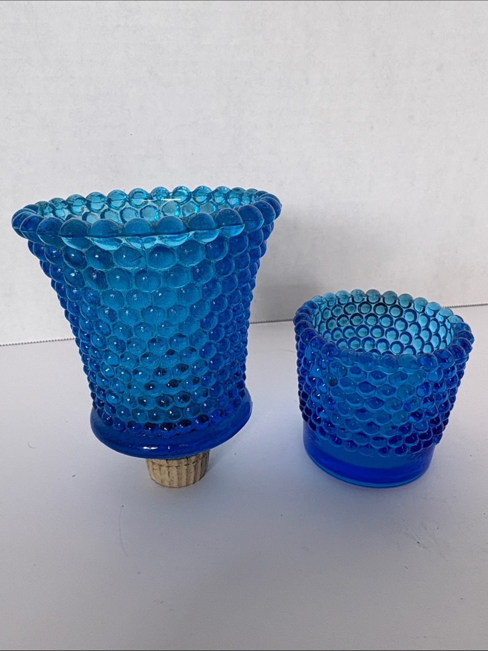 Vintage Homco Blue Glass Hobnail Votive Candle Holder Set (Peg & Tabletop)